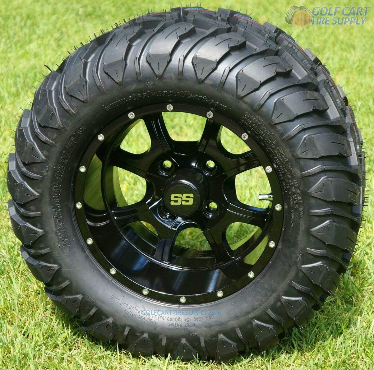 12" Stalker Black Aluminum Wheels and 22X11-12 Crawler All Terrain Tires Combo - Set of 4