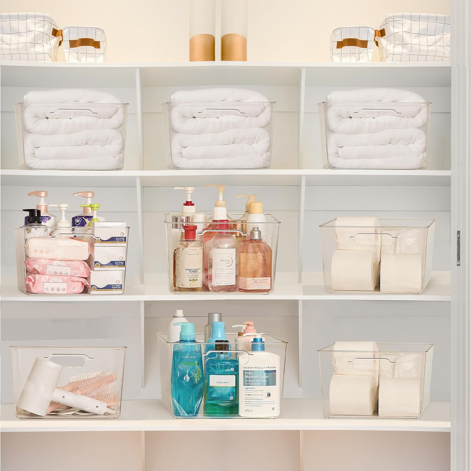 Vtopmart 10 Pack Extra Large Clear Plastic Storage Bins,11x11 Cube Acrylic Organizer Square Containers with Handle for Pantry,Closet,LaundryRoom,Kitchen,Bathroom,UnderSink Organization - Image 6