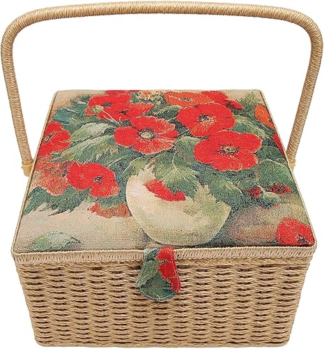 Cesta de costura de gran capacidad caja de almacenamiento de costura con bandeja extraíble