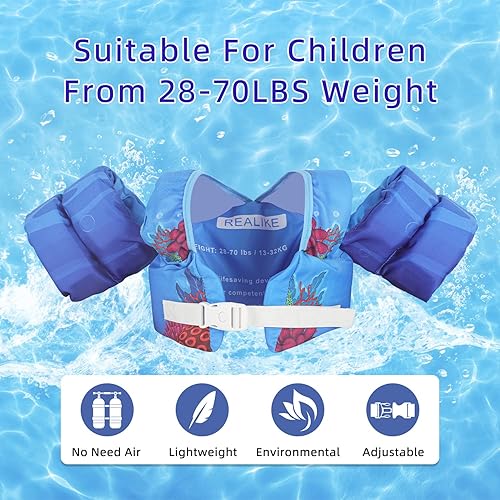 Miniatura 5 de REALIKE Chaleco de natación para niños pequeños, flotadores, ayudas de natación con arnés de hombro, alas de brazo para niñosbebésbebé, playa,