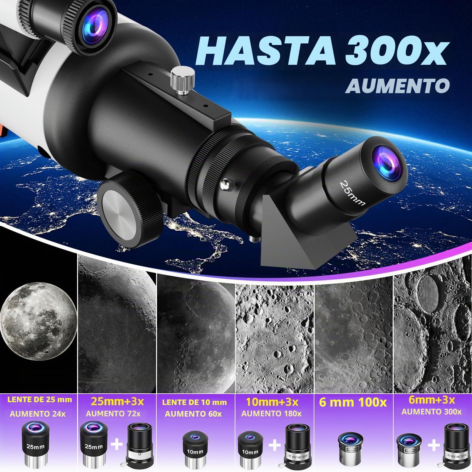 Coolifepro Telescopio 90/700mm, telescopio Astronómico para Niños y Adultos, Telescopio Refractor portátil astronómico Revestimientos de Alta transmisión Totalmente Multicapa Montaje AZ
