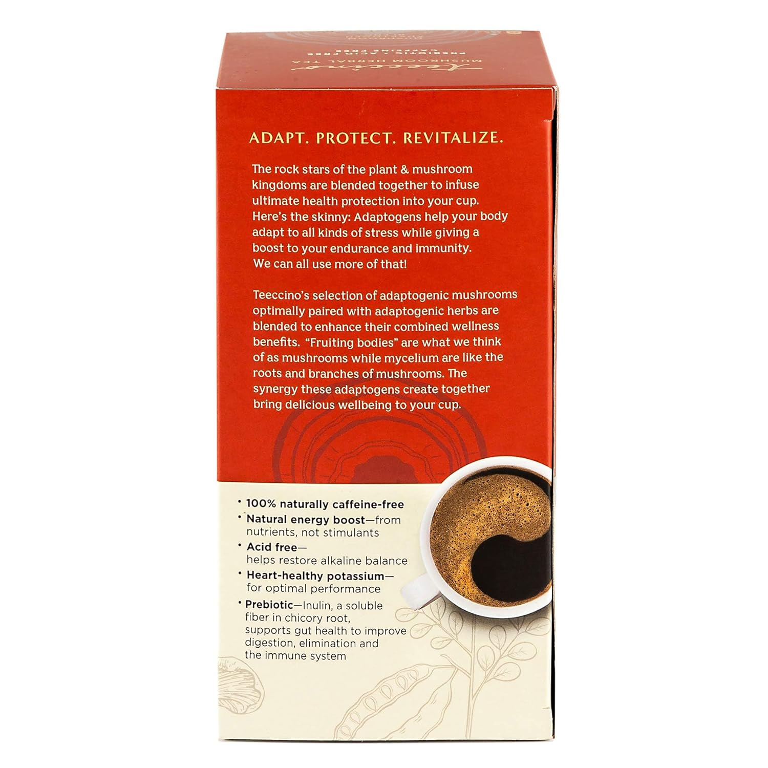 Teeccino Reishi Eleuthero Tea - French Roast - 25 TeaBags, Organic Mushroom Adaptogenic Herbal Tea, 3x More Herbs than Regular Tea Bags, Caffeine Free, Chicory Prebiotic - Pack of 3