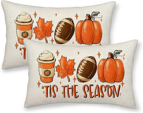 Miniatura 20 de Juego de 2 fundas de almohada de otoño de 18 x 18 pulgadas, diseño de hoja de arce, de calabaza, para exteriores, otoño, Acción de Gracias