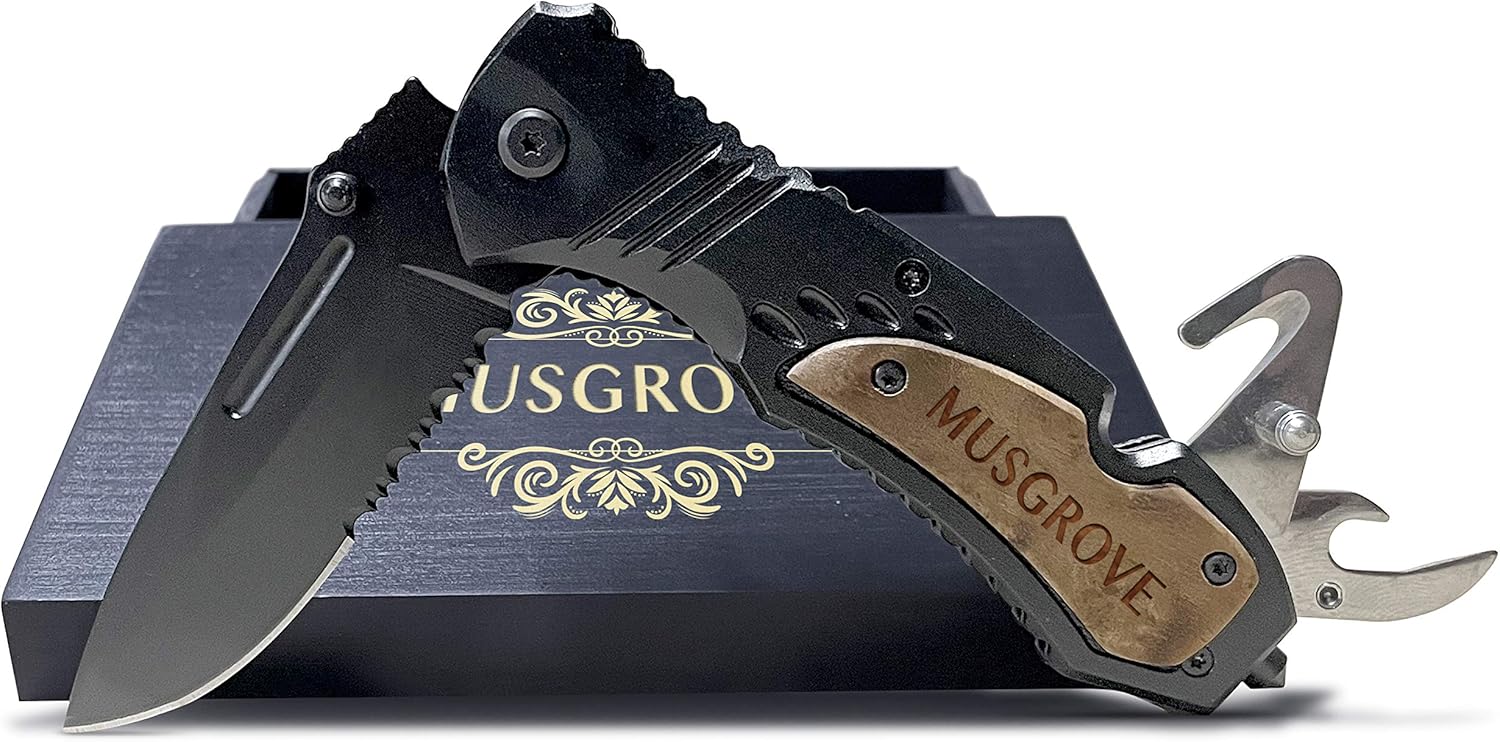 Custom Knives - Camping & Hunting Knife For Men With Engraved Blade and Keepsake Box