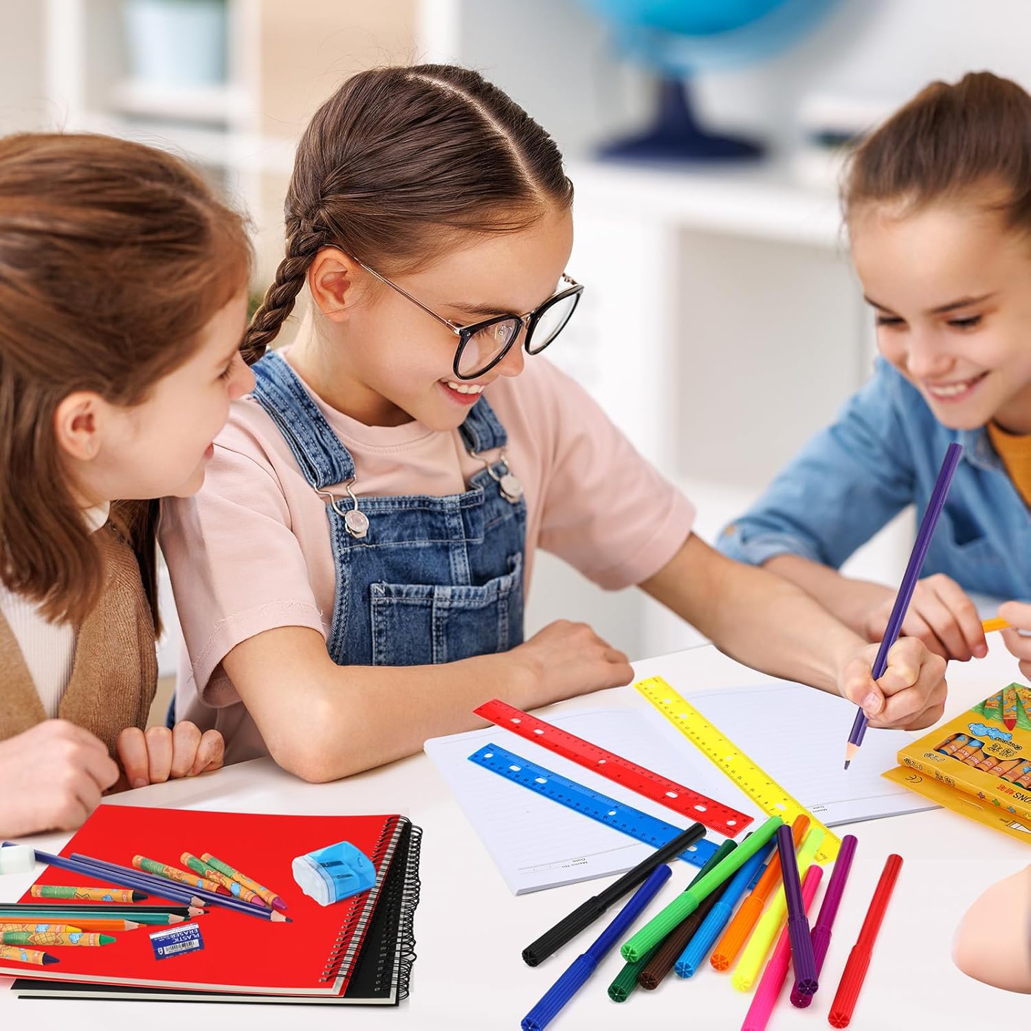 Gilprop 352 Pcs School Supply Kit 4 Set Back to School Supplies for Students Essential Bundle Kit Include Pencil Notebook Ruler Glue Scissor Sticky Note Eraser Pencil Sharpener