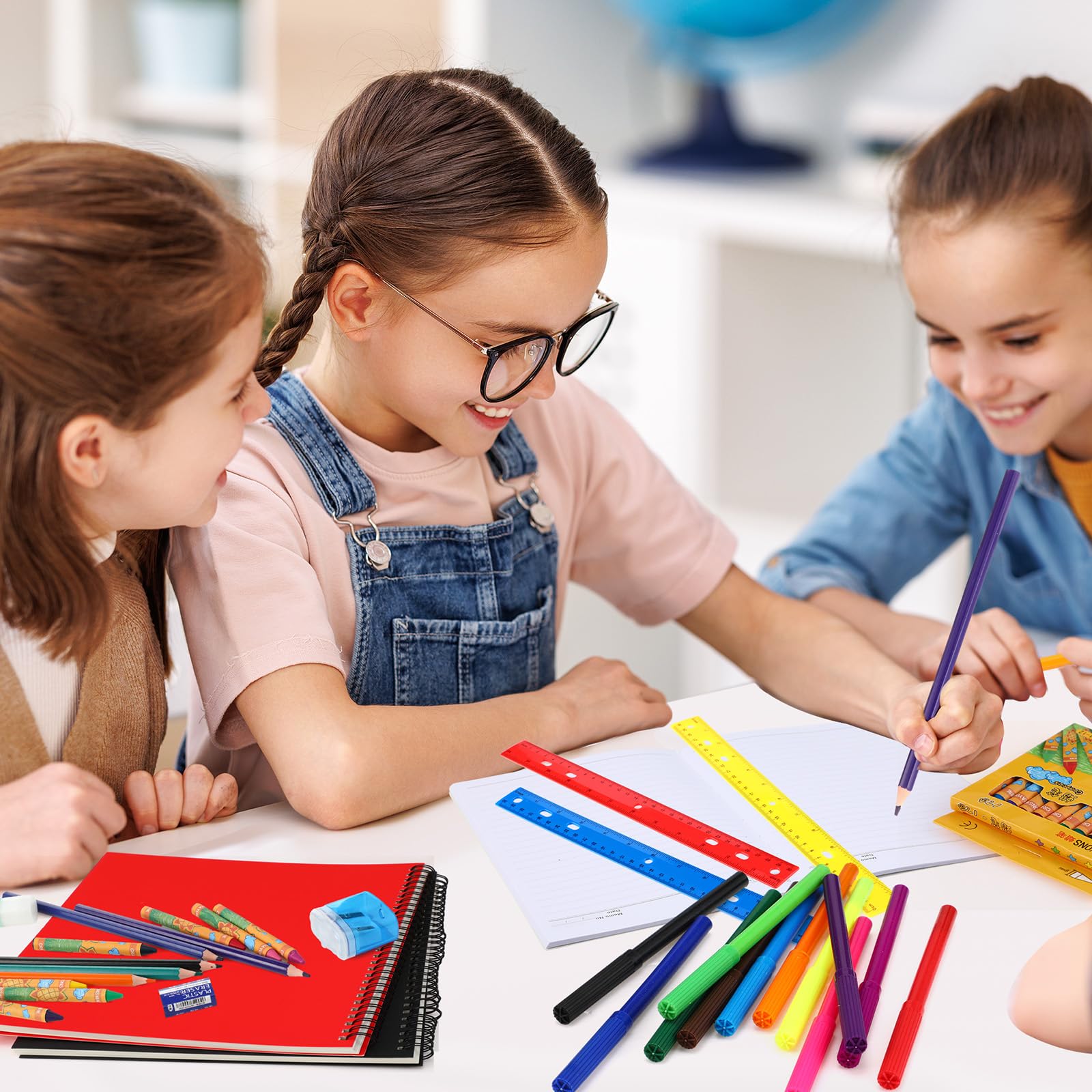 Gilprop Kit de 352 piezas de suministros escolares, 4 juegos por juego de suministros de regreso a clases | Kit esencial para estudiantes, incluye lápiz, cuaderno, regla, tijeras, borrador de notas adhesivas, sacapuntas