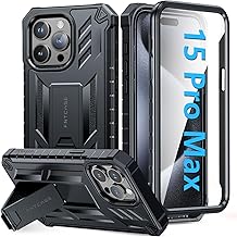 FNTCASE for iPhone 15 Pro-Max Case: Military Grade Protective Cover with Kickstand Dual Layer Matte Shockproof Phone Case for iPhone 15 Pro Max 6.7 Inch (A-Black)