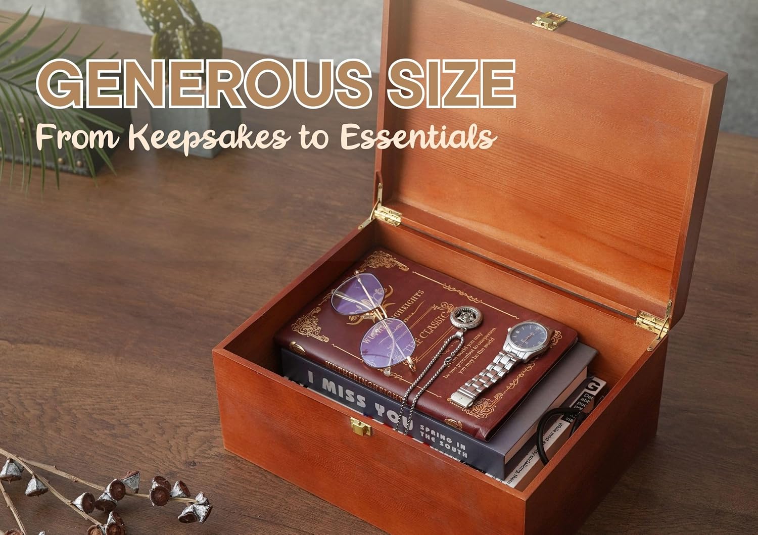 InnoBeta Keepsake Box Elephant Gifts for Women, Wooden Storage Boxes, Decorative Organizer with Lid for Memory Treasure Elephants Lovers