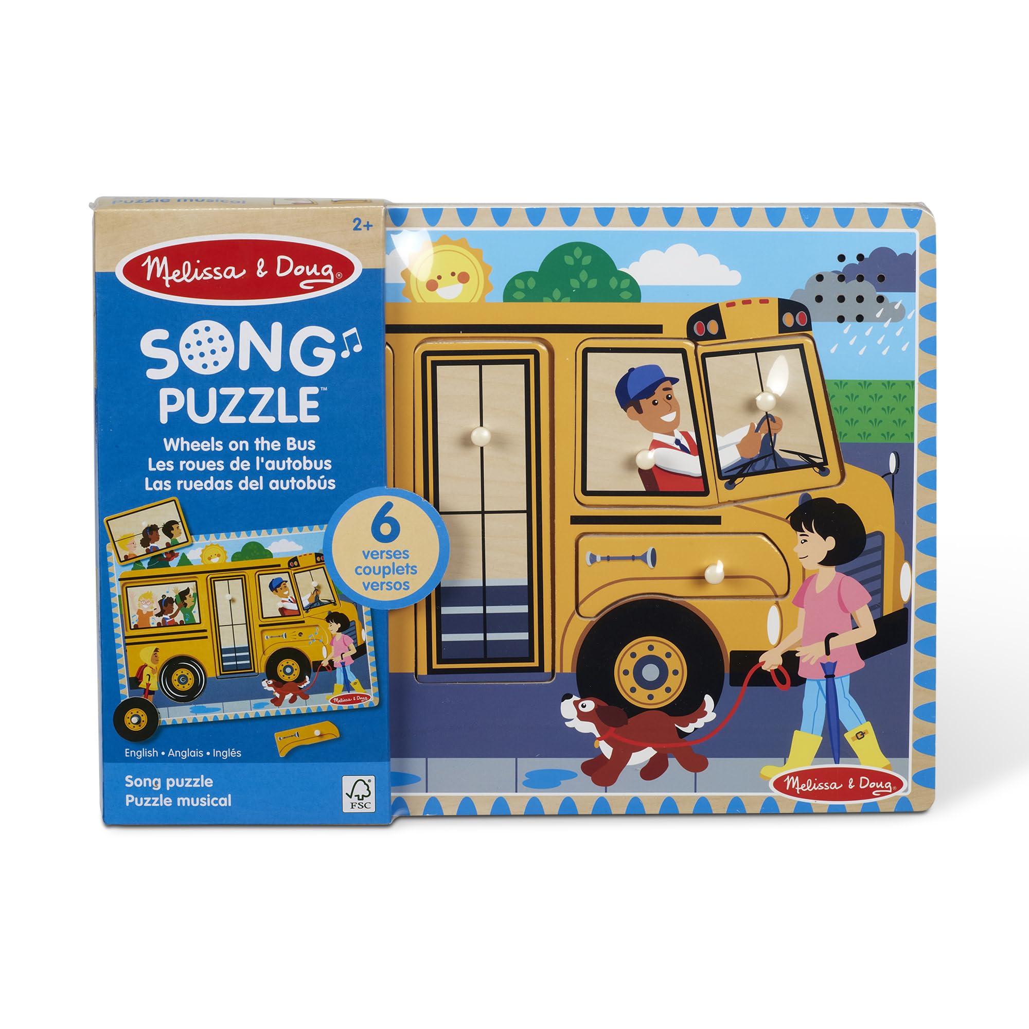 Melissa & Doug Puzzle in Legno per Bambini, L'autobus parlante, Puzzle sonoro, Incastri, 2 Anni Pezzi Grandi, Gioco Bambino, Regalo Bimba