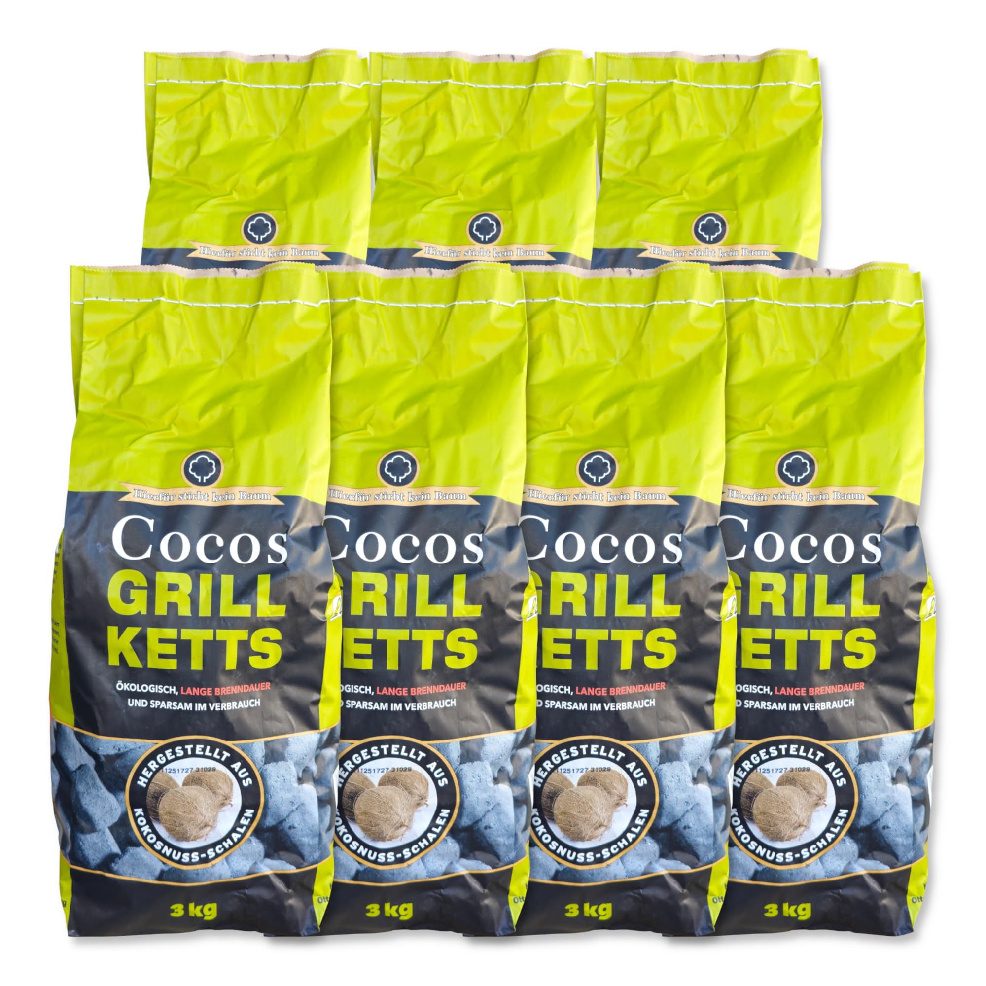 21kg Cocos Premium Grillbriketts aus Kokosschalen „Made IN Germany“ Kohle Holzkohle für Kugel-& Holzkohlegrill ideal für Dutch Oven Smoker Briketts Grill Kohle
