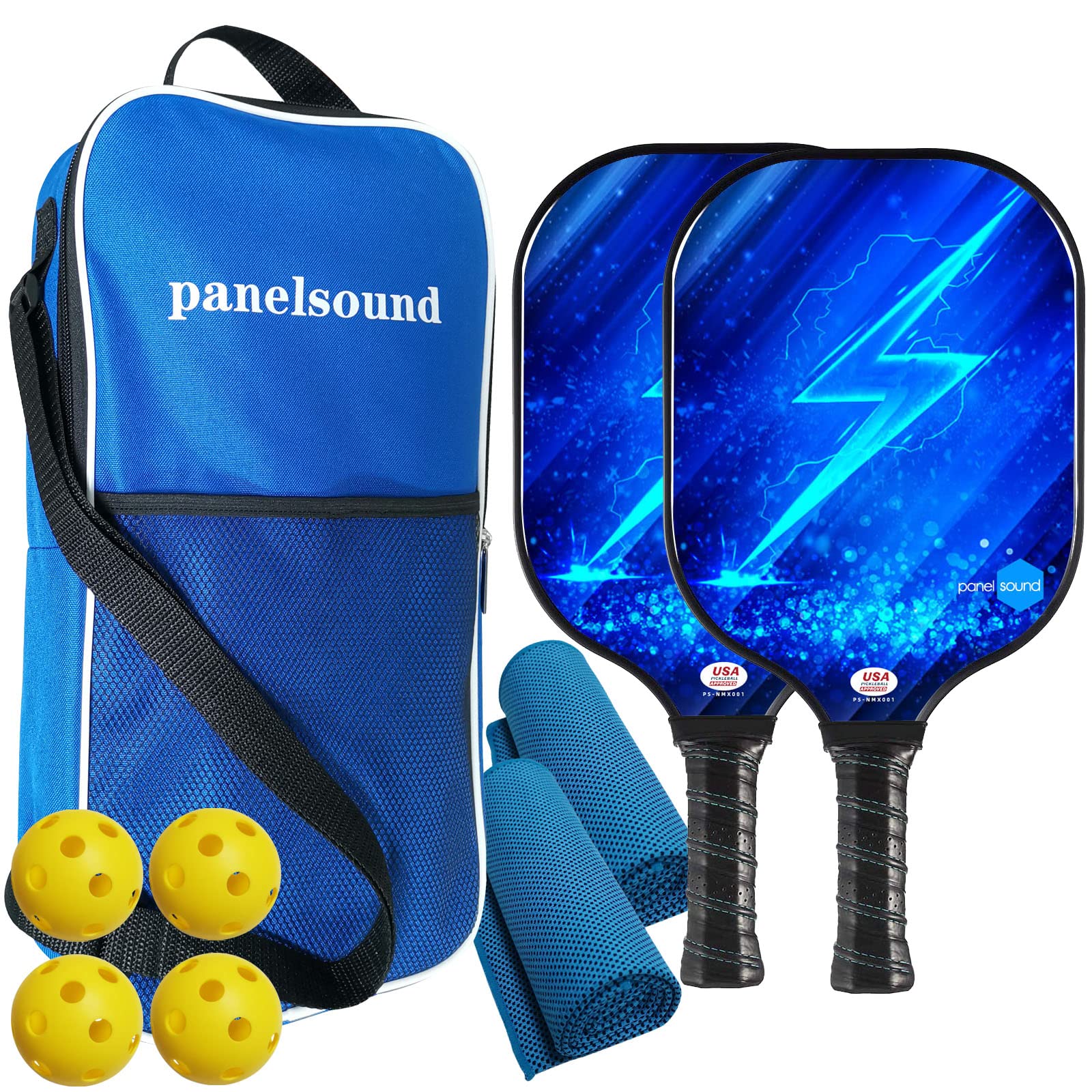 Panel SoundUSAPA Approved Pickleball Paddle Lightweight Pickleball Paddles Set of 2,Pickleball Rackets Set, 1 Carrying Case, 2 Cooling Towels & 4 Indoor Balls