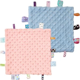 CREVENT Soft Baby Lovey Security Blanket, Small Plush Comfort Blanket for Baby Girls, Sensory Soothing Toy, Newborn, 10" x 10" 2pcs