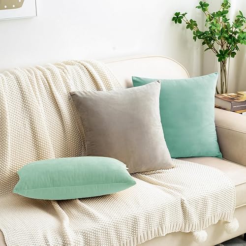 Miniatura 5 de HWY 50 Juego de 2 fundas de cojín rectangulares de terciopelo verde aguamarina de 12 x 20 pulgadas, fundas de cojín decorativas, lisas, suaves,