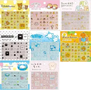 サンエックス タイルシール 8種類セット, Rilakkuma・Sumikko gurashi・MonokuroBoo他, キャラクターシリーズ, 平成レトロ ステッカー