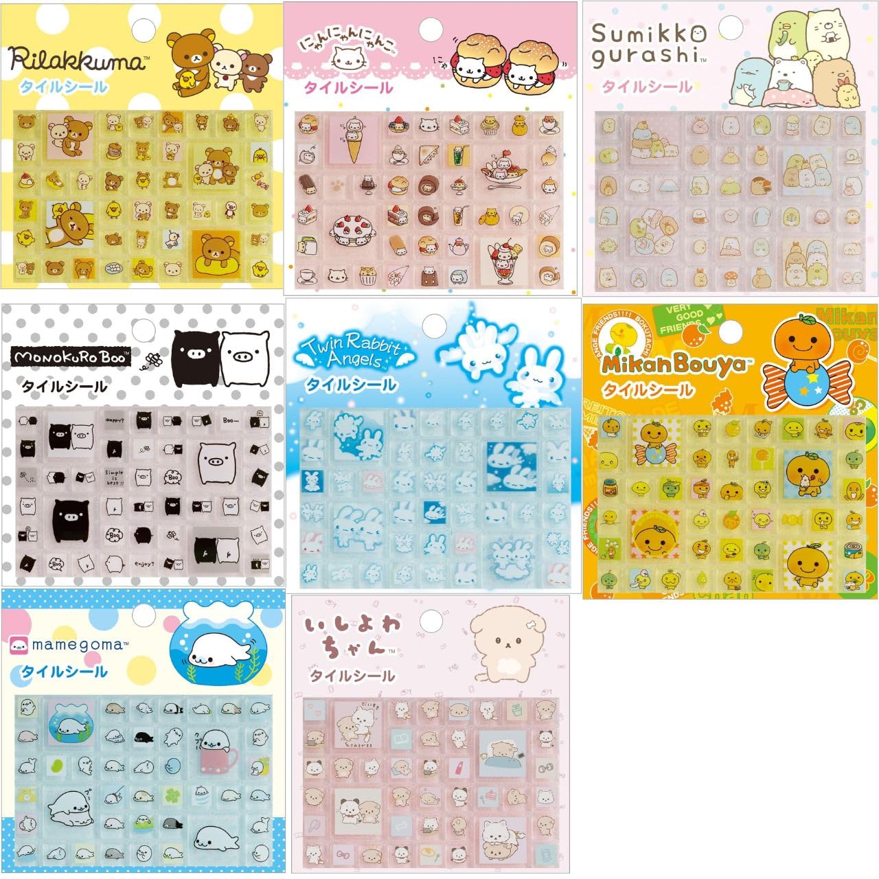 サンエックス タイルシール 8種類セット, Rilakkuma・Sumikko gurashi・MonokuroBoo他, キャラクターシリーズ, 平成レトロ ステッカー