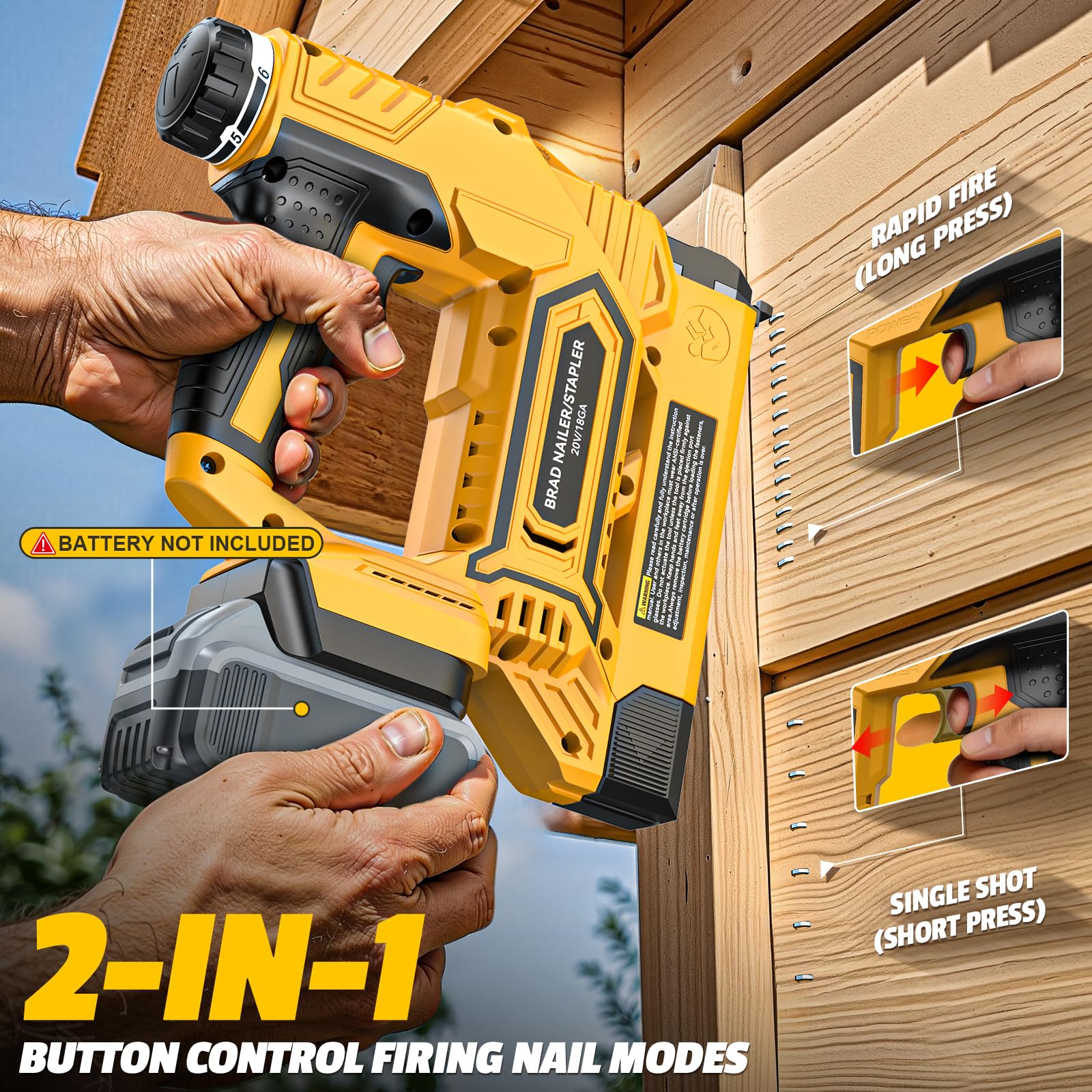 Clavadora inalámbrica compatible con batería Dewalt, pistola de clavos 2 en 1 calibre 18 de 5/8 a 1-1/4 pulgadas con 2000 clavos para carpintería de madera, solo herramienta, sin escobillas, 2 modos