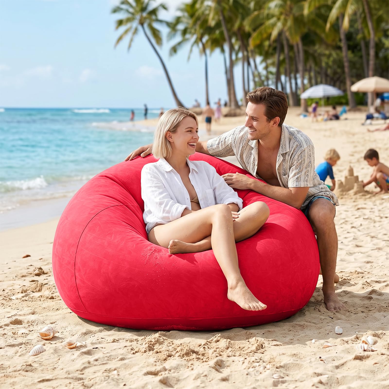 Poltrona gonfiabile, divano gonfiabile, impermeabile, gonfiabile, con pompa ad aria, portatile, galleggiante, per esterni, campeggio, viaggi, spiaggia, piscina (rosso)