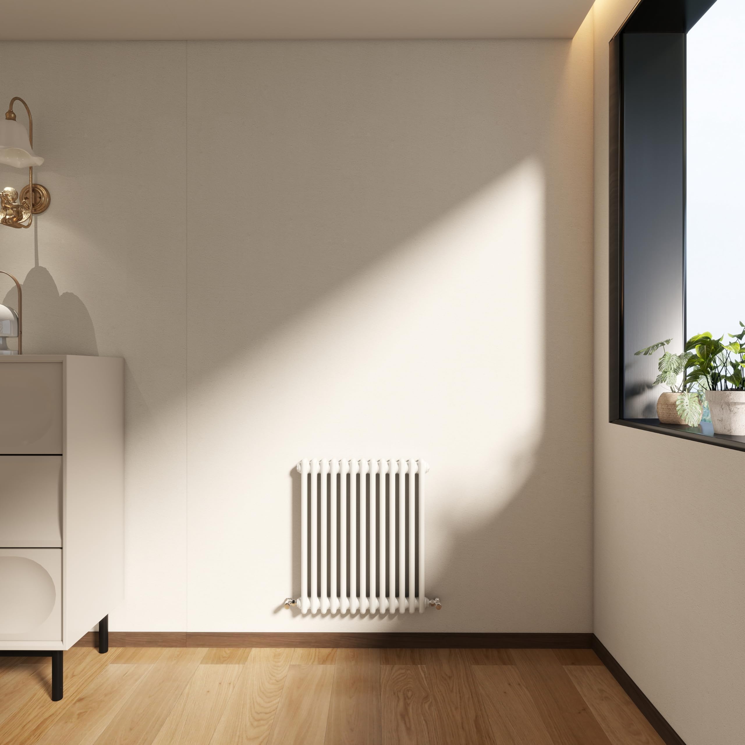 Stech Homes Gloss White Horizontal Traditional 2 Column Cast Iron Radiator, 600X605mm Designer Cast Iron Rads, Radiators Wall Mounted Heater For Bedroom/Living Room, Central Heating Rad, Hall Radiator