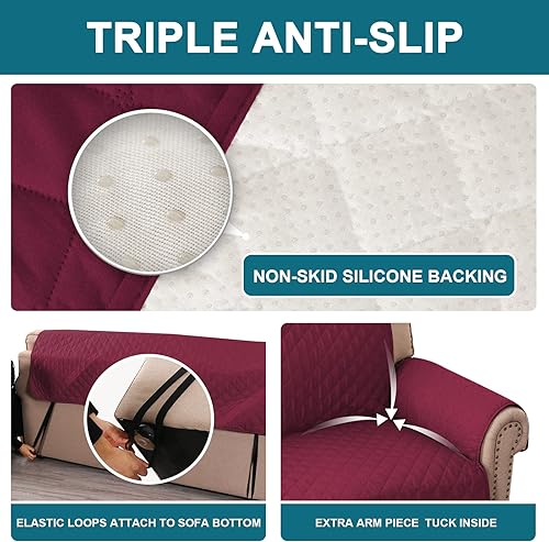 Miniatura 5 de Funda 100% impermeable para silla de 2 cojines y funda antideslizante para sofá de 3 cojines, protector de muebles para mascotas, niños, paquete de