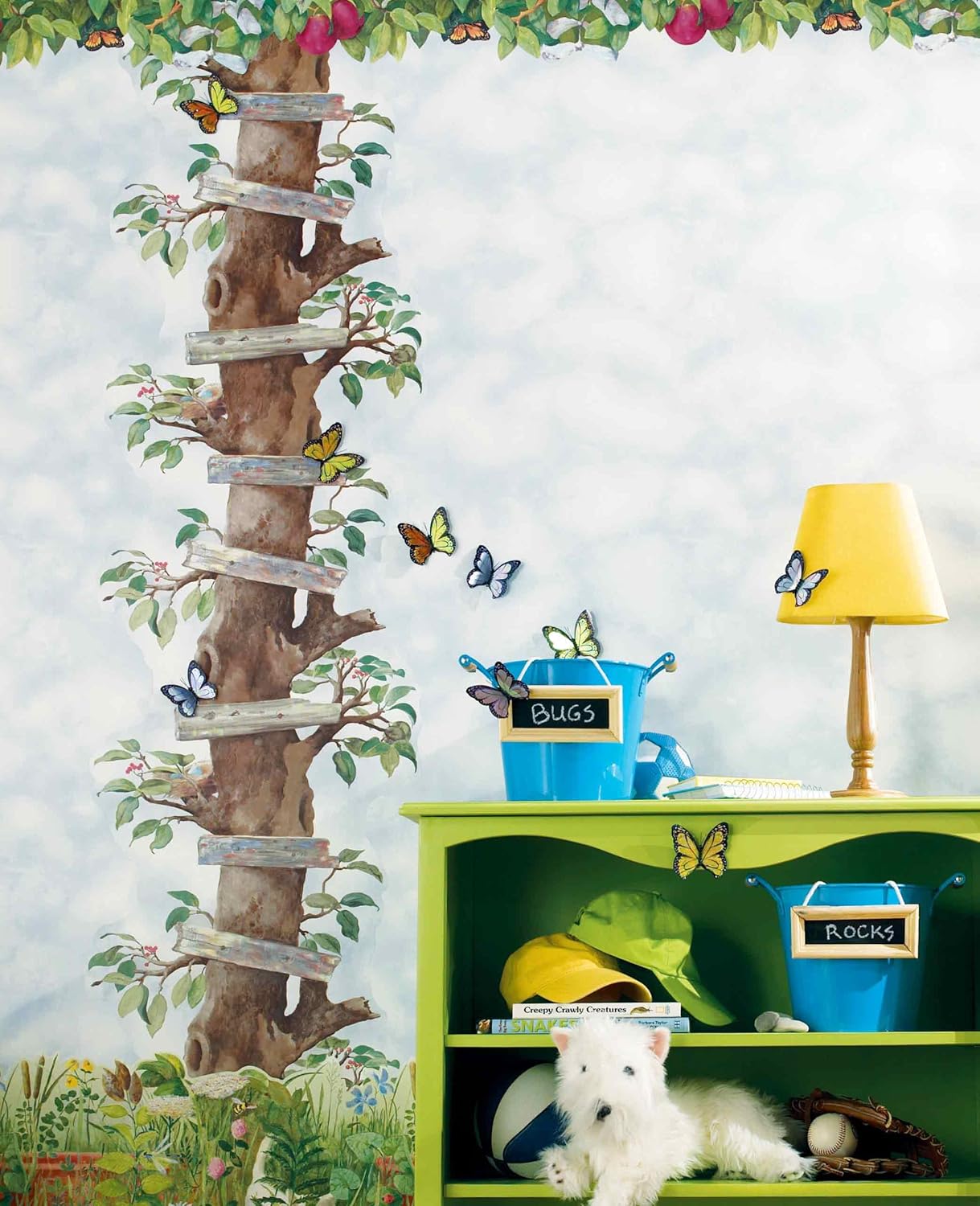 RoomMates York Wallcoverings BT2861B Backyard Border, Leaf Green/Sunshine Yellow/Apple Red/Tangerine Orange/Linen White/Tan Brown