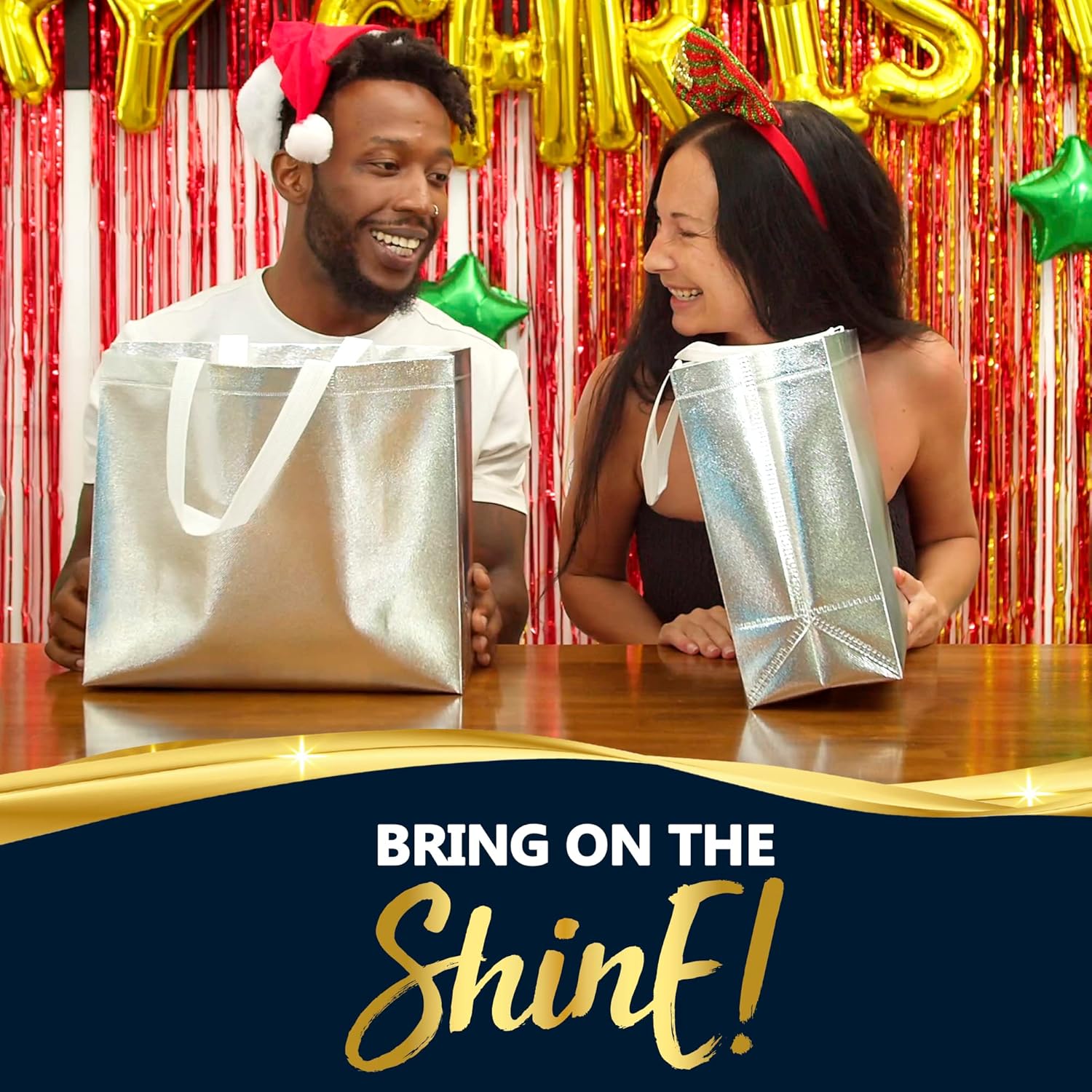 Nush Nush Silver Gift Bags Large Size – Set of 15 Reusable Silver Gift Bags With White Handles - Perfect Goodie Bag for Christmas Gifts, Birthday Party Favors, Wedding Gifts, Events –13Wx5Dx11H - Image 5