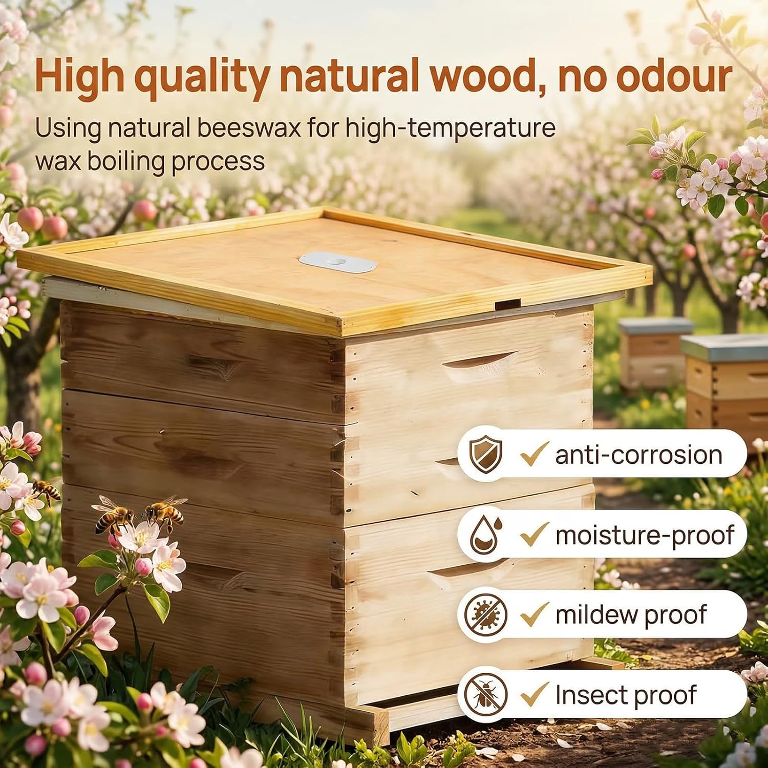 4pcs Beehive Inner Cover for 10 Frame Hive Box,Beeswaxed-Coated Bee Hive Cover,Beekeeping Supplies,Bee Hive Top Cover with Frame,Cover with Feeding Hole for Beekeeping Tool (4)