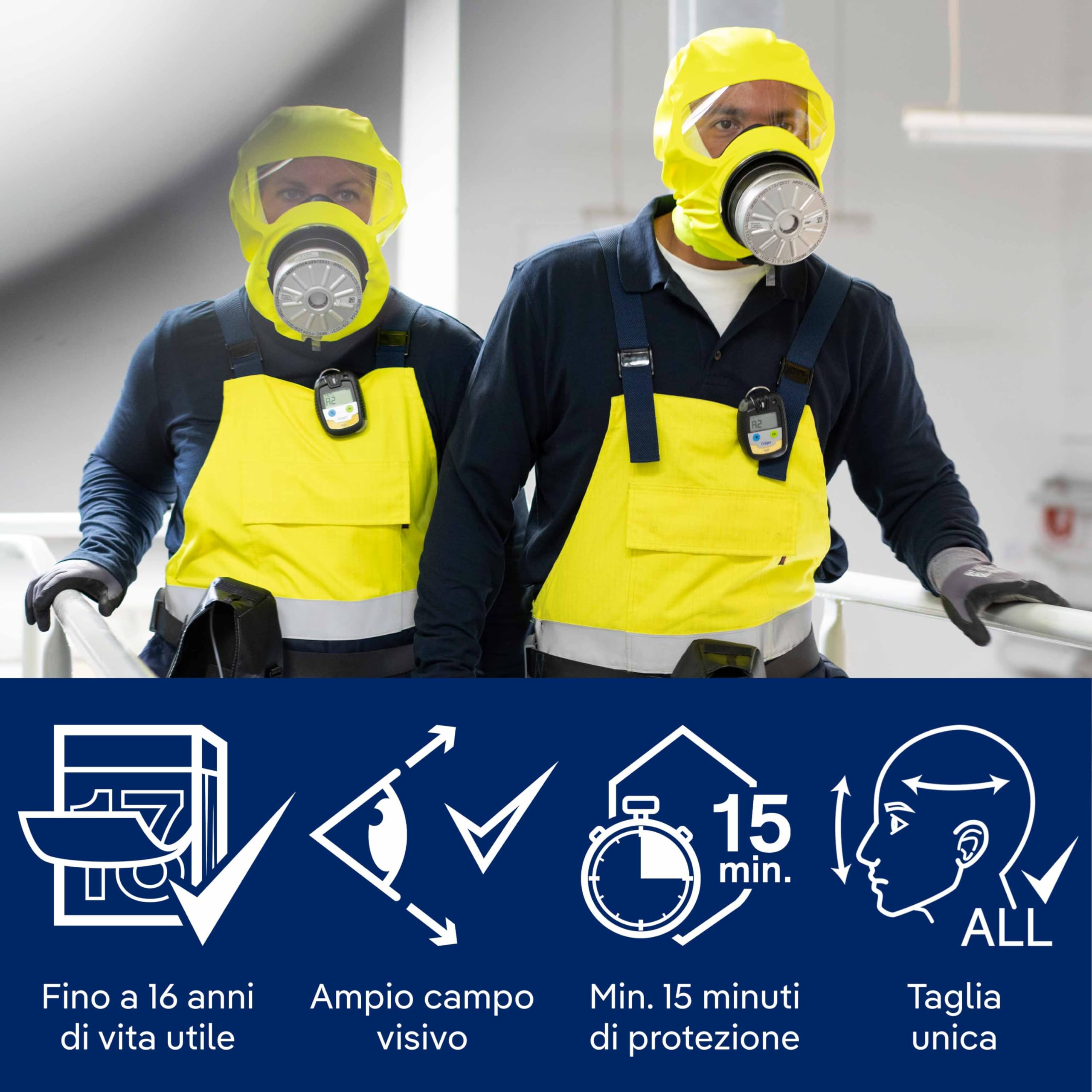 Dräger PARAT 7520 Cappuccio di emergenza con filtro combinato ABEK CO P3| Adatto per aree industriali e fuga in caso di incendio |Confezionato in un contenitore di tessuto