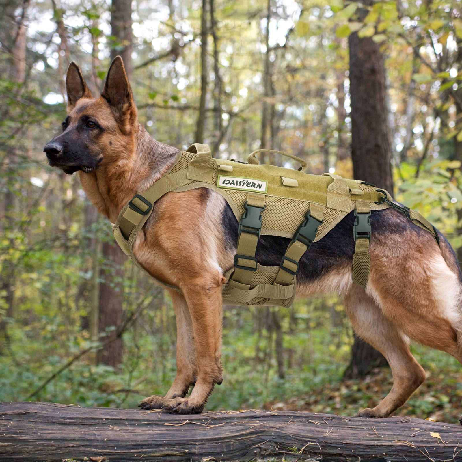 Arnés Perro Mediano y Grande Tamaño L, Chaleco Táctico para Perros con 1000D Nylon Malla de Sándwich Transpirable, 3 Asas y Correas de Hombro Ajustables Desmontables y Correas Traseras