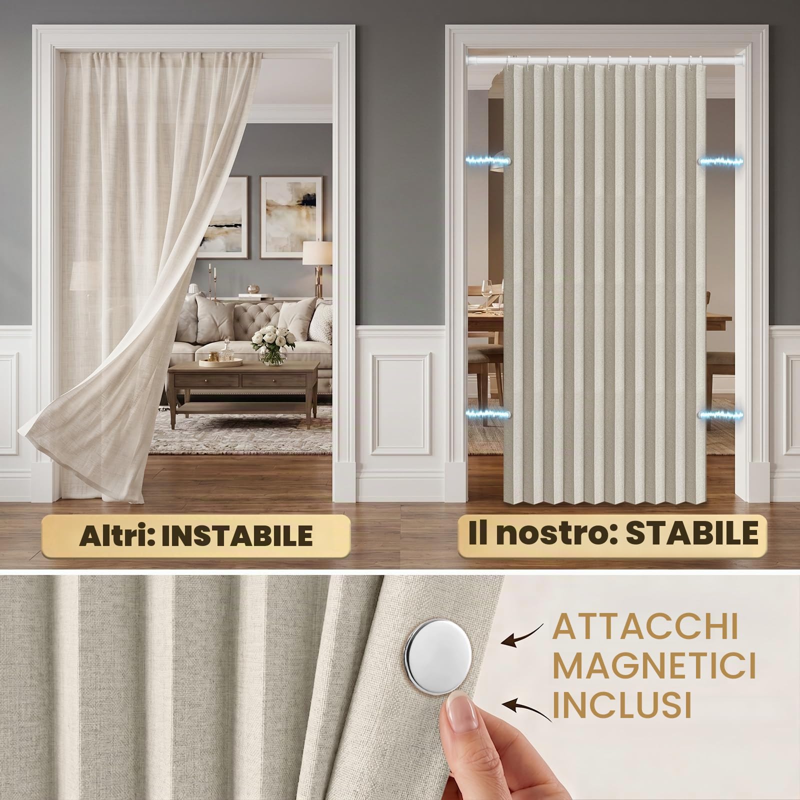 AJAZZ Tenda magnetica 100% oscurante, per porte a fisarmonica, per porte e armadi, invisibili, applicabili per camera da letto, soggiorno, porta (bianco panna, 132 x 198 cm (larghezza x lunghezza), 1