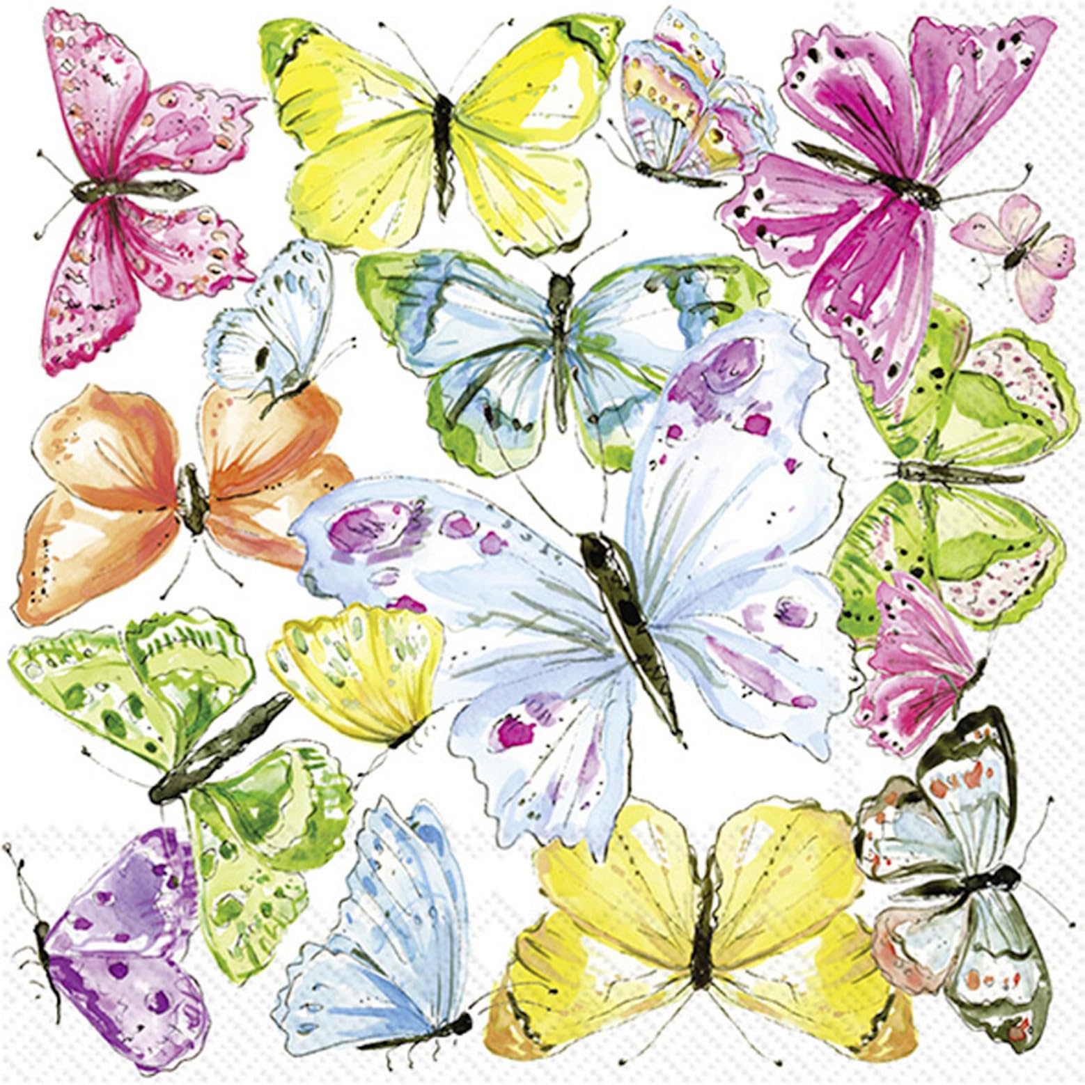 IHR Ideal Home Range Cocktail Napkins Disposable 3-Ply Paper Party Napkin Pack, 5" x 5", Multi Color Butterflies, 20-Count