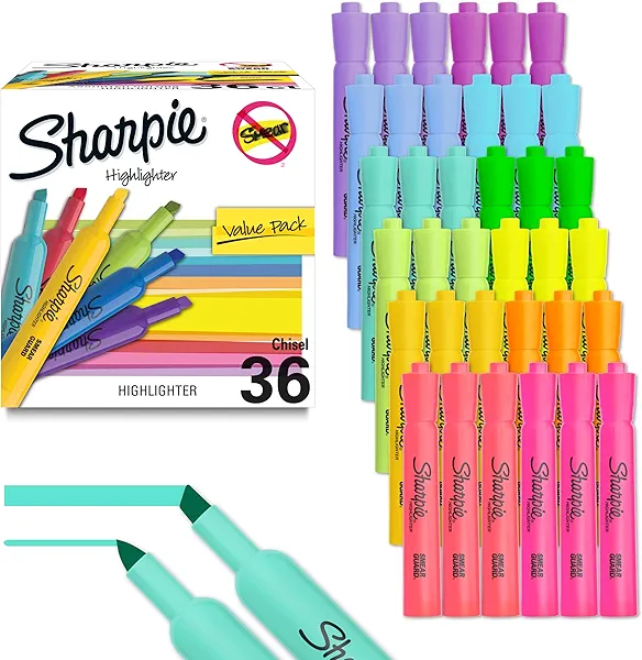 Sharpie Tank Style Bulk Highlighters Chisel Tip Highlighter Marker Set Journal Highlighters Office And Teacher Supplies Fluorescent And Pastel 12 Assorted Fashion Colors 36 Count