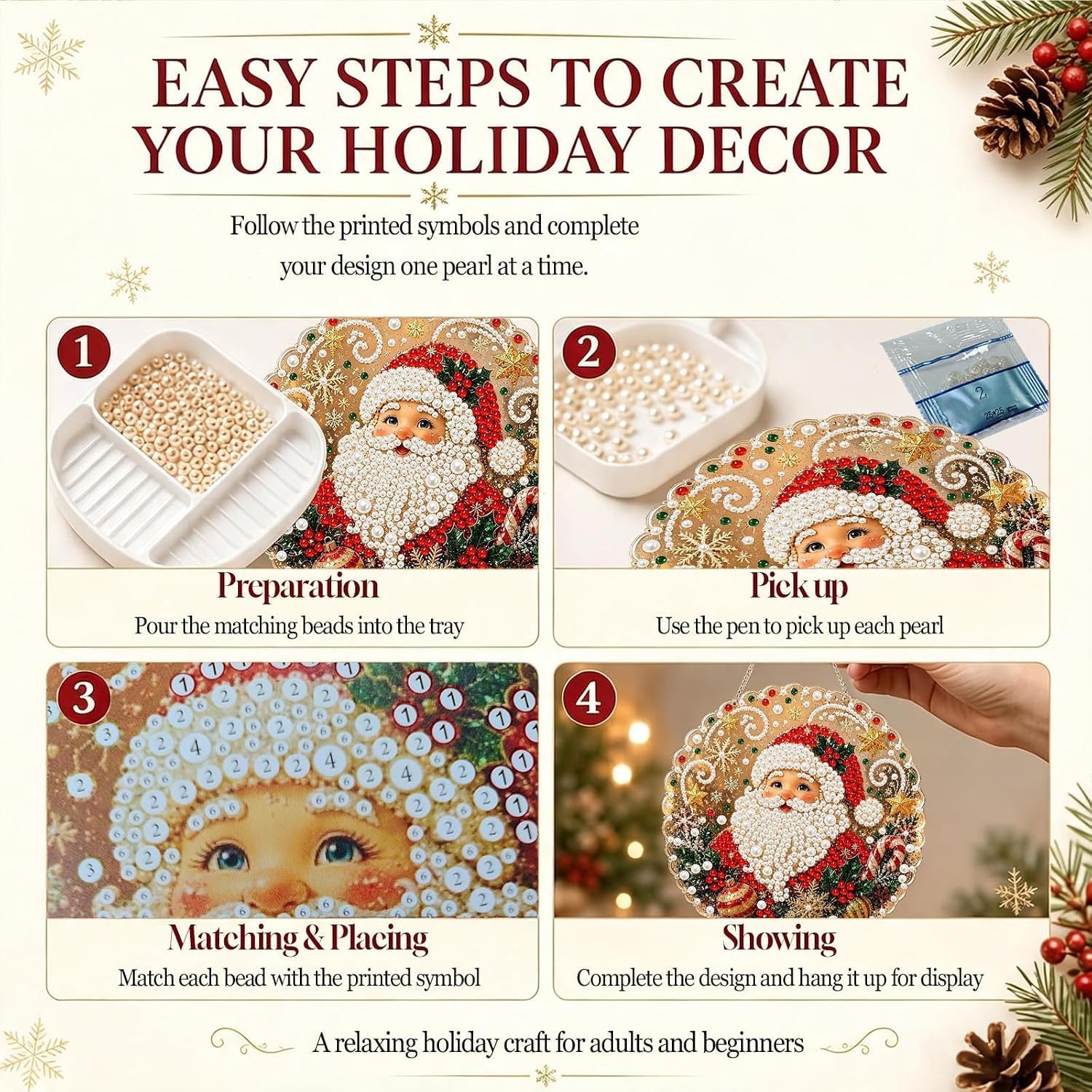 Christmas Santa Pearl Painting Suncatcher DIY Kit (8inch) image 2