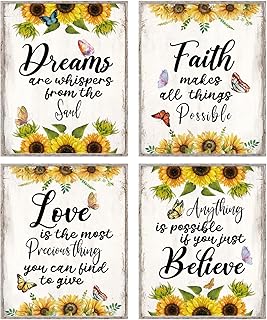 Inspirational Quote Wall Art Decor For Women, Positive Quote Butterfly Pictures Wall Decor Posters, Sunflower Wall Decor For Girls Bedroom, Motivational Saying Art Print Set of 4, 8x10 In