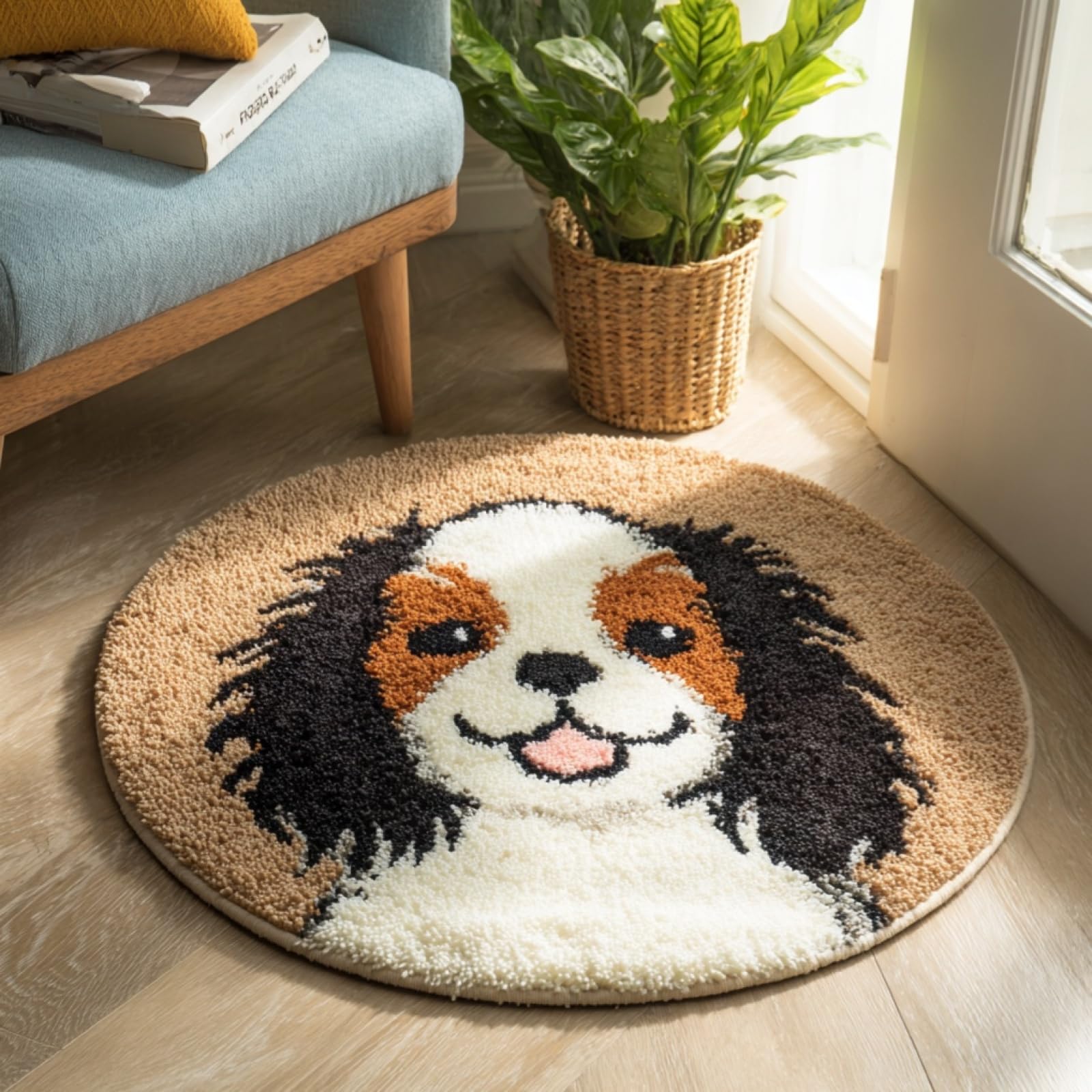 WallustrioaW Crochet Rug Making Kit for Adults,Charles Spaniel,DIY Needlework Crafts for Home Decor,Latch Hook Kits Gift for Beginners Kids,50x50cm