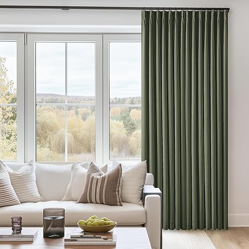 Miniatura 107 de Cortinas de lino 100% opacas de 90 pulgadas con pliegues de 2 paneles para sala de estar, con pestaña trasera plisada, cortinas oscuras con forma de