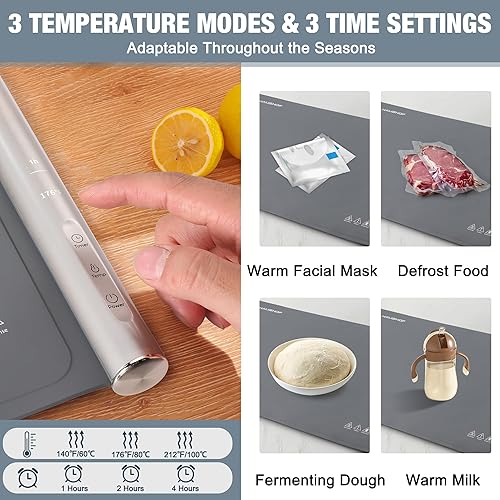 Miniatura 3 de HAUSHOF Tapete de calentamiento para alimentos, tapete eléctrico extra grande para calentar alimentos para encimera, bandeja de calentamiento rápido