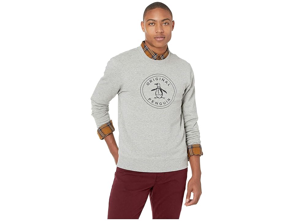 

Original Penguin Long Sleeve Stamp Logo French Terry Crew (Rain Heather) Men's Sweatshirt, Gray