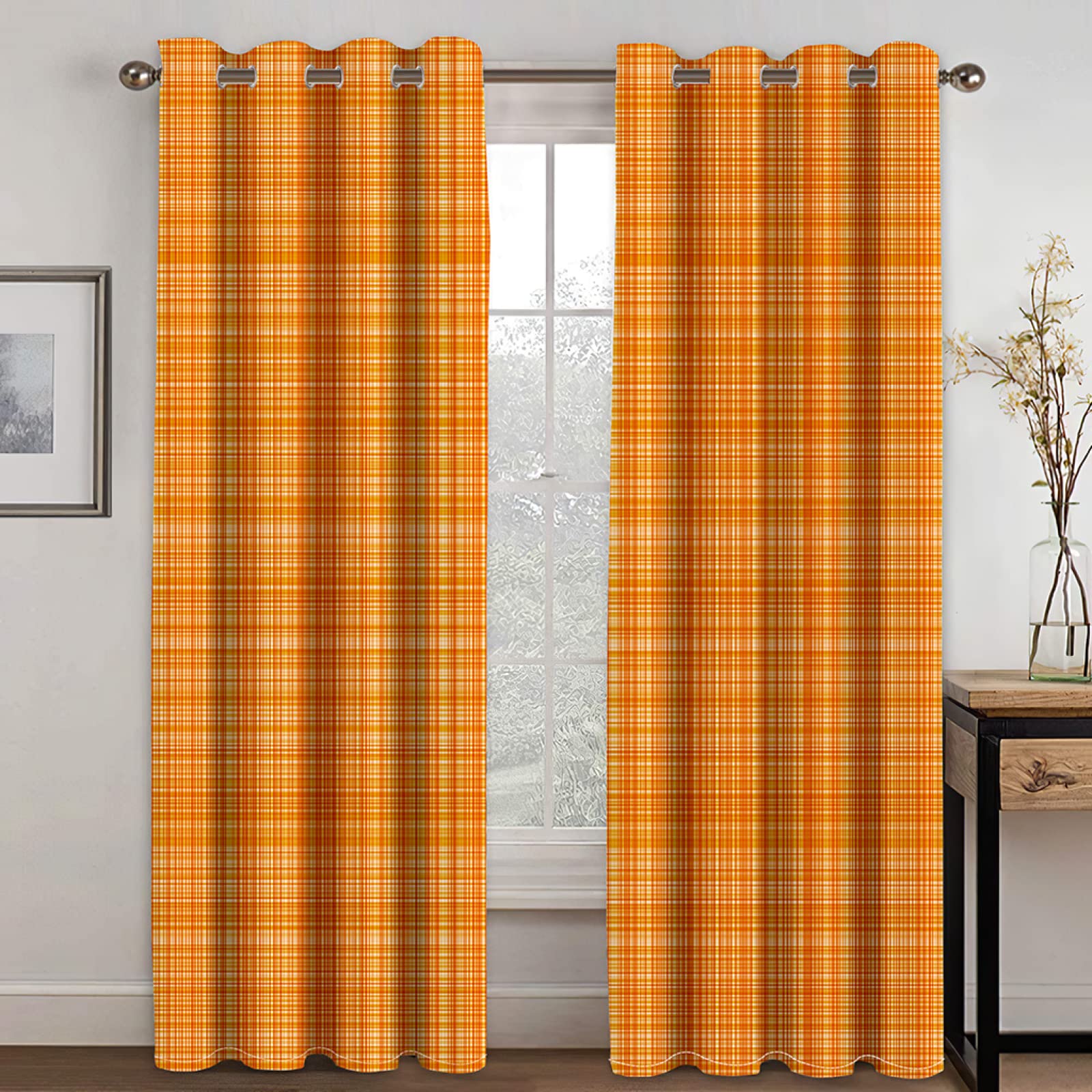 Pomarańczowa linia wzór drukowane perforowane zasłony zaciemniające do salonu zasłony do sypialni zaciemniające 90% można prać w pralce,55"W X 45"L