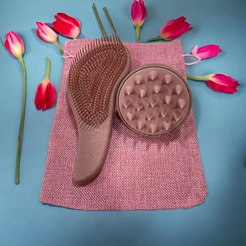 Miniatura 8 de Cepillo desenredante ecológico con masajeador de cuero cabelludo, nudo anitario para un cabello suave y sin encrespamiento, exfoliante para cuero