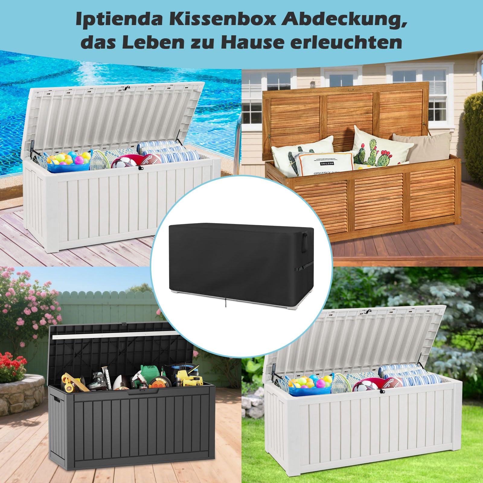 Gartenbox Abdeckung Wasserdichte Nur Abdeckung,500D Oxford Garten Kissentruhe Allzwecktruhe Kissenbox Abdeckung,Gartenbox Schutzplane Abdeckungen,125 * 64 * 60cm