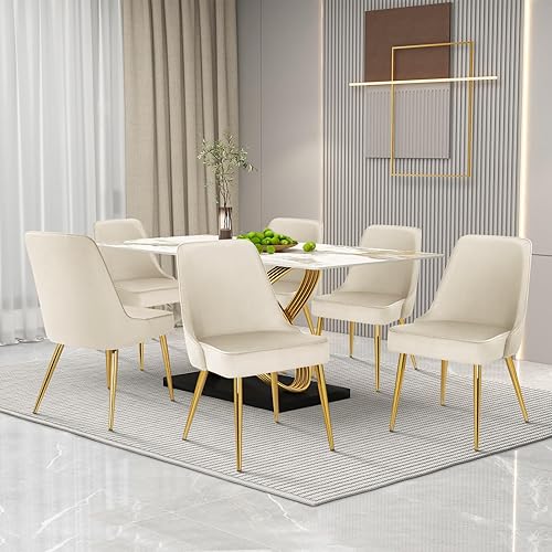 Miniatura 10 de KithKasa Juego de 2 sillas de comedor verdes, modernas sillas tapizadas de terciopelo de mediados de siglo con patas doradas para cocina, sala de