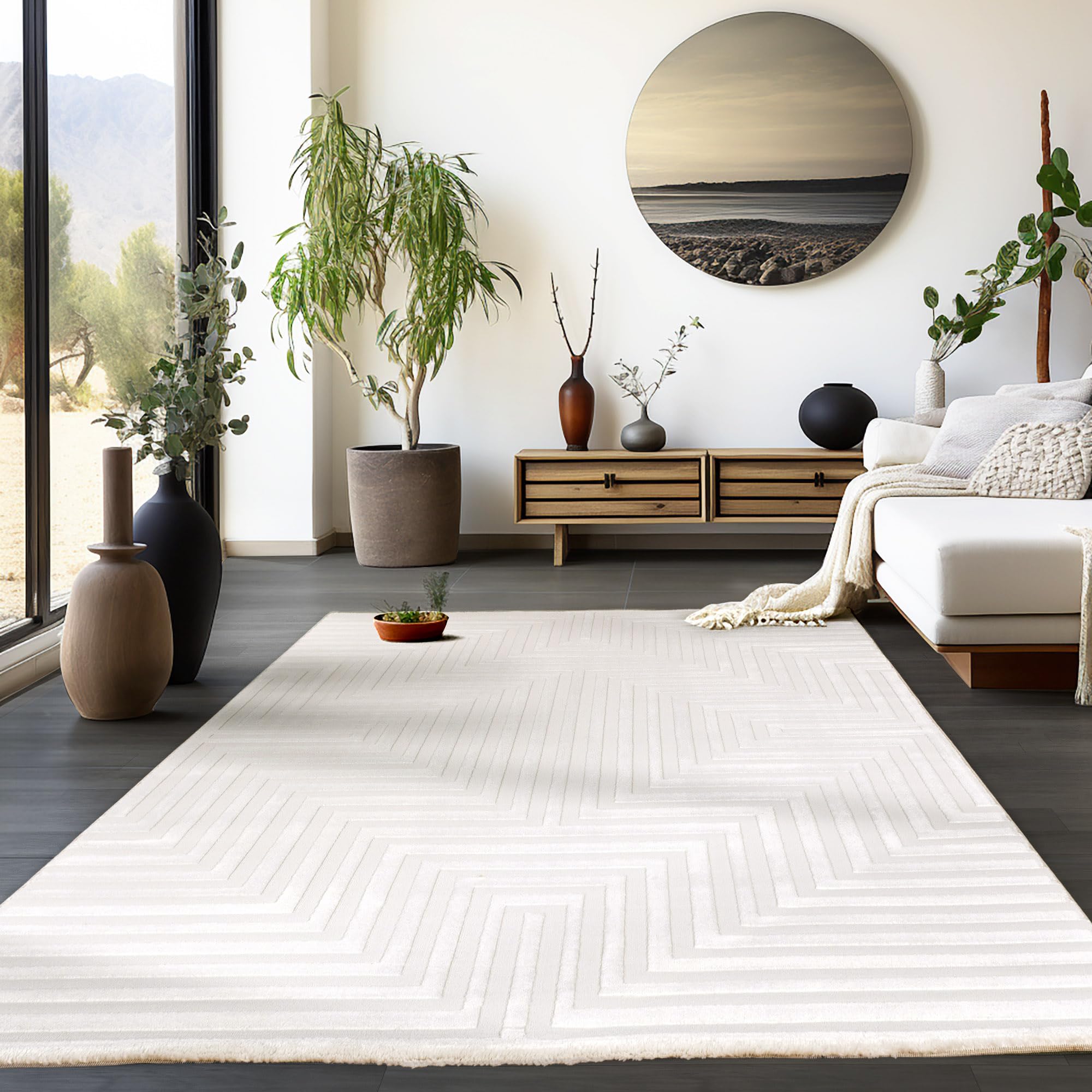 Alfombra Salon de Pelo Corto 200x300 (200 x 290 cm) Crema-1 - Alfombras de Habitacion diseño geométrico, 3D, escandinavo, Sala de Estar Suave - Moderna Alfombra Cocina, Alfombra Dormitorio