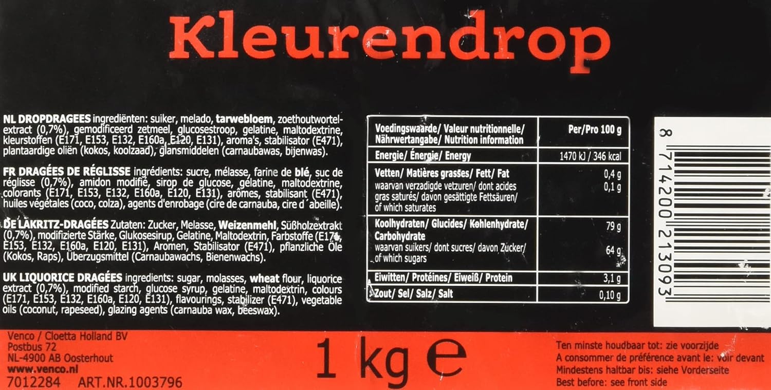 Venco Dutch Small Torpedoes Coloured Kleurendrop Liquorice 1 kg