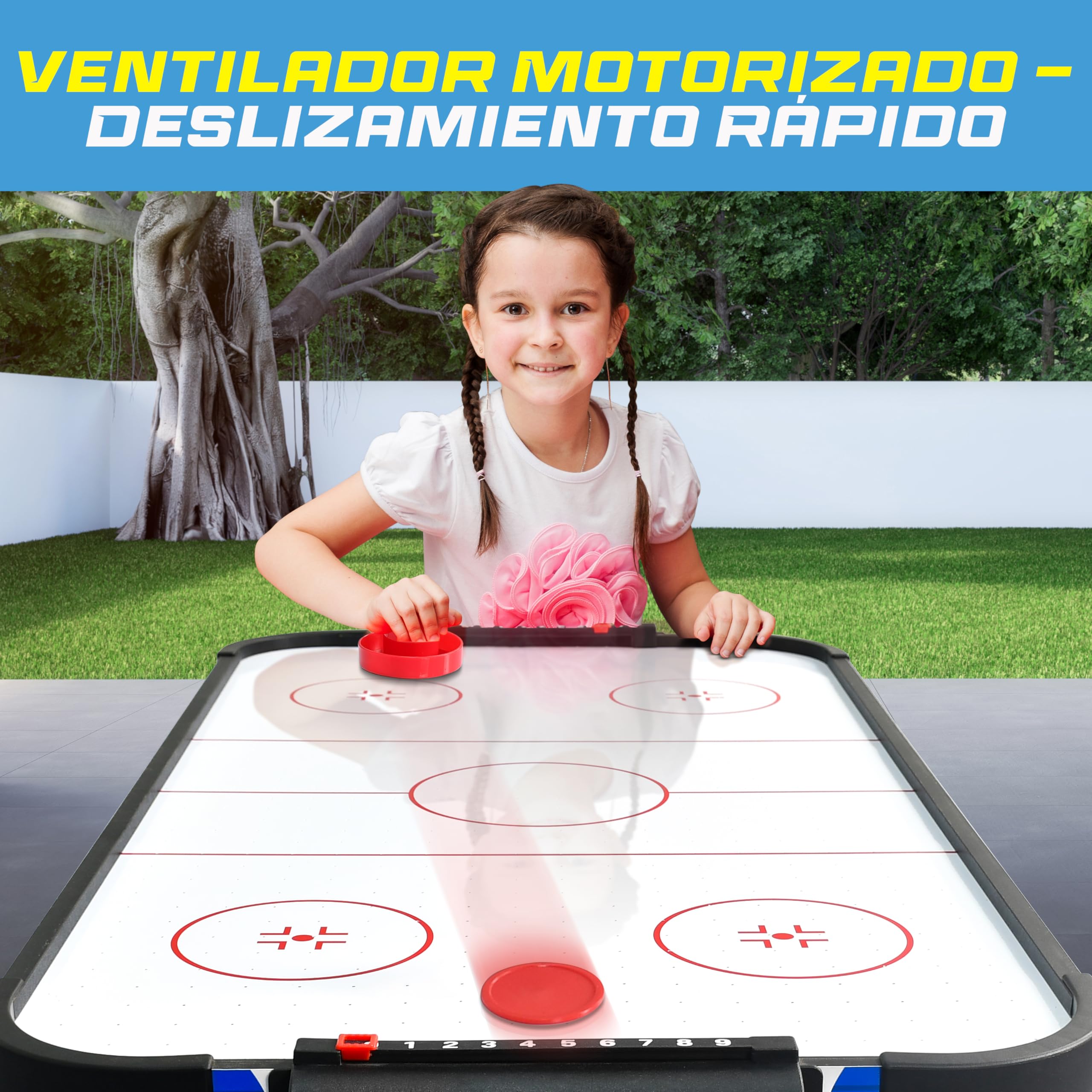 Serenelife Mesa de Hockey de Aire, Motor Dos Veces mas Fuerte, Marcador de Puntos LED Digital, Dispensador de Discos y Accesorios