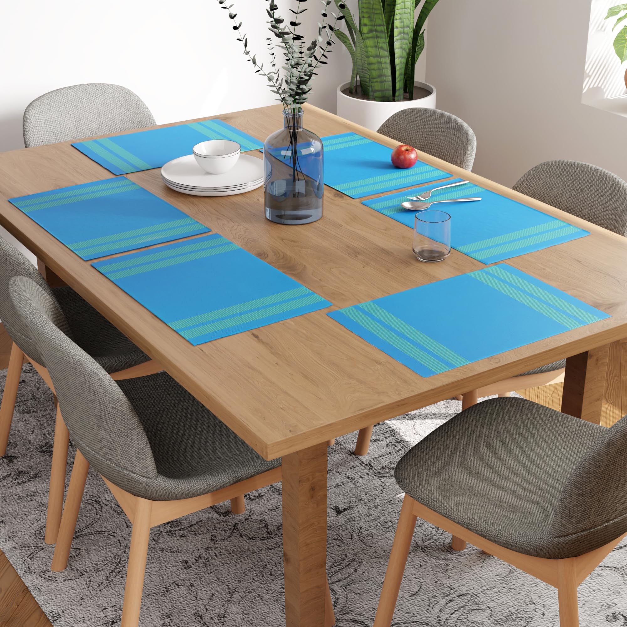 Encasa XO Dining Placemat Set of 6, Ladder Turq Blue, 46x32 cm (Set of 6) - Image 3