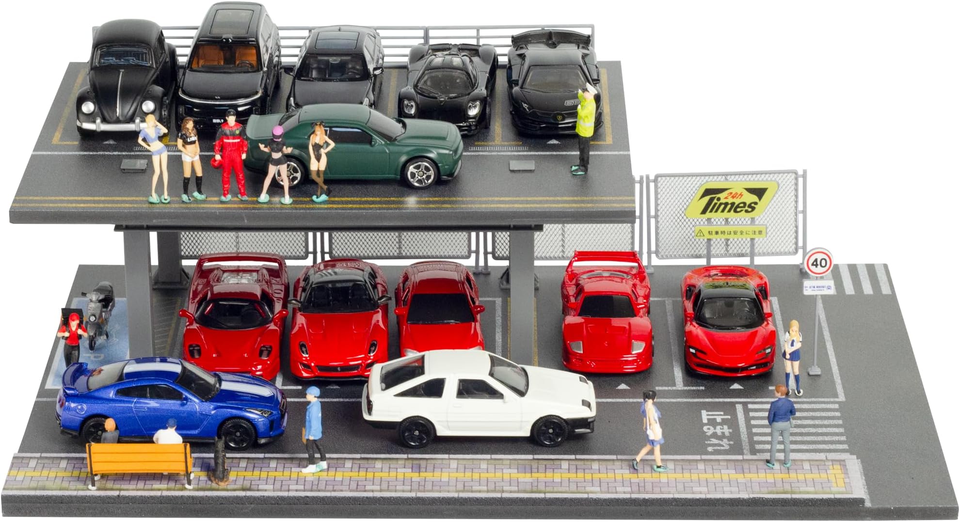 1/64 Scale 2 Layers Cars Display Case for Model Car Display and Storage, Garage Compatible with Hot Wheels and Matchbox Dioramas Parking Lot 10 Parking Spaces (Type C)