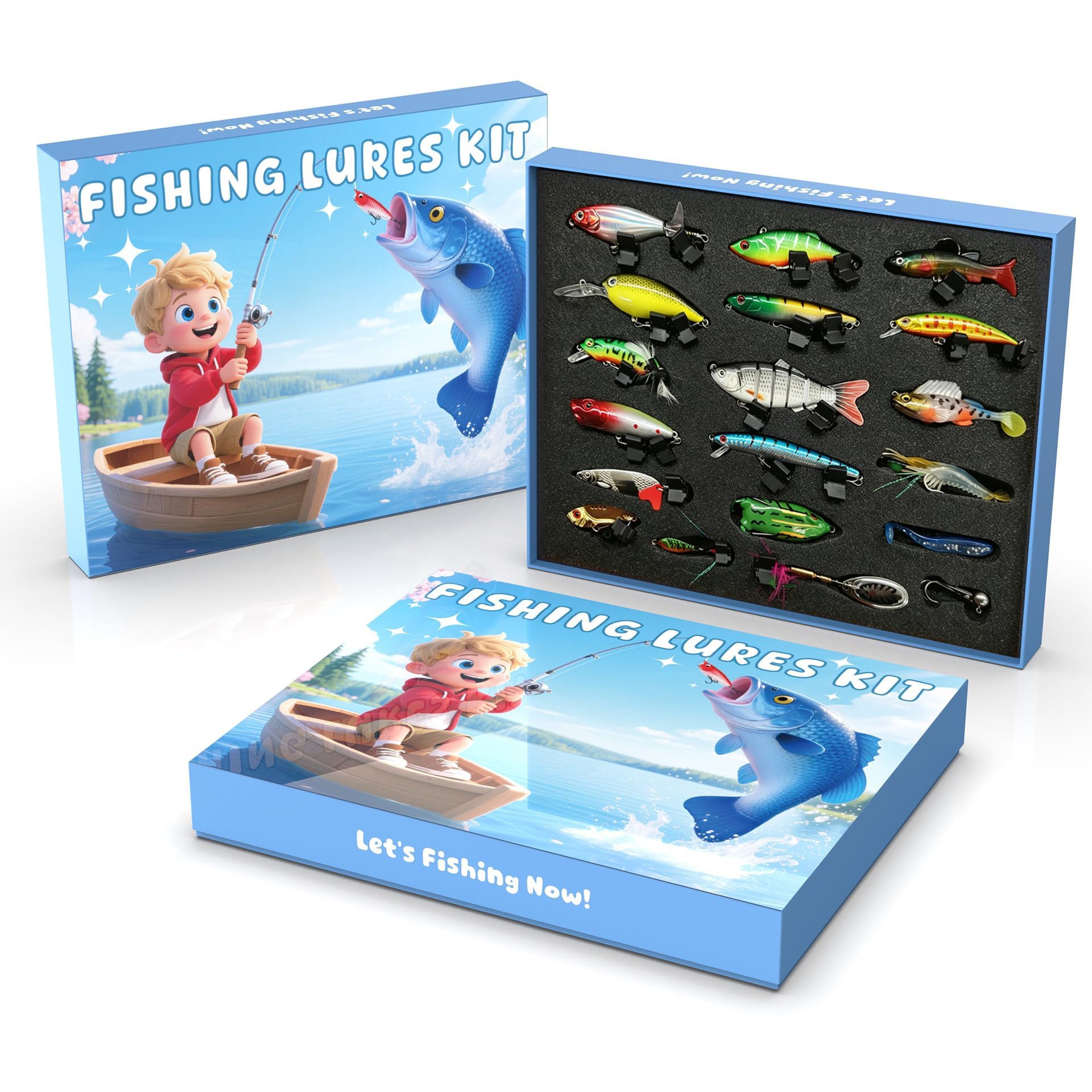 Angelköder und Köder-Set für Barsch, Forelle, Zander, Lachs, Hartplastik, Elritze, Popper, Kurbelköder mit Angelhaken, Salzwasser, Süßwasserausrüstung, Geschenkbox, 41-teilig