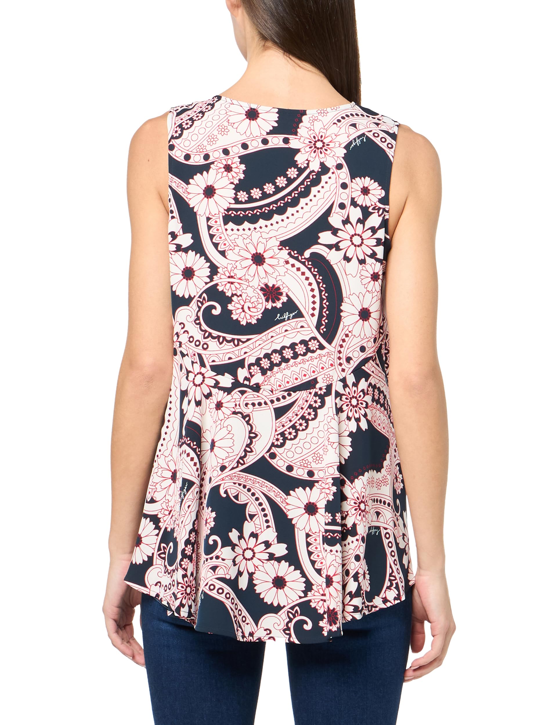 Tommy Hilfiger Crewneck Sleeveless Paisley Print Sportswear Top Camiseta Deportiva sin Mangas con Cuello Redondo y Estampado de Cachemira Mujer