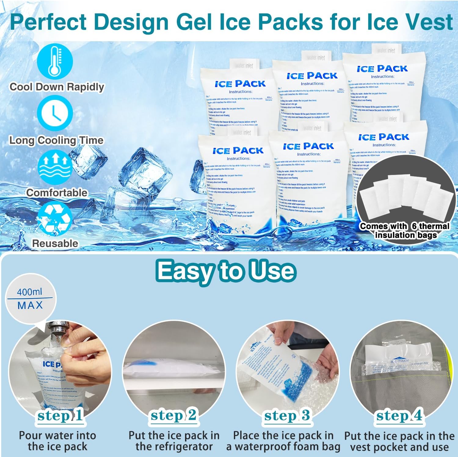 Cooling Safety Vest with 24Pcs Ice Packs - Ice Cooling Vest for Men Women Cool Vest for Hot Weather Work