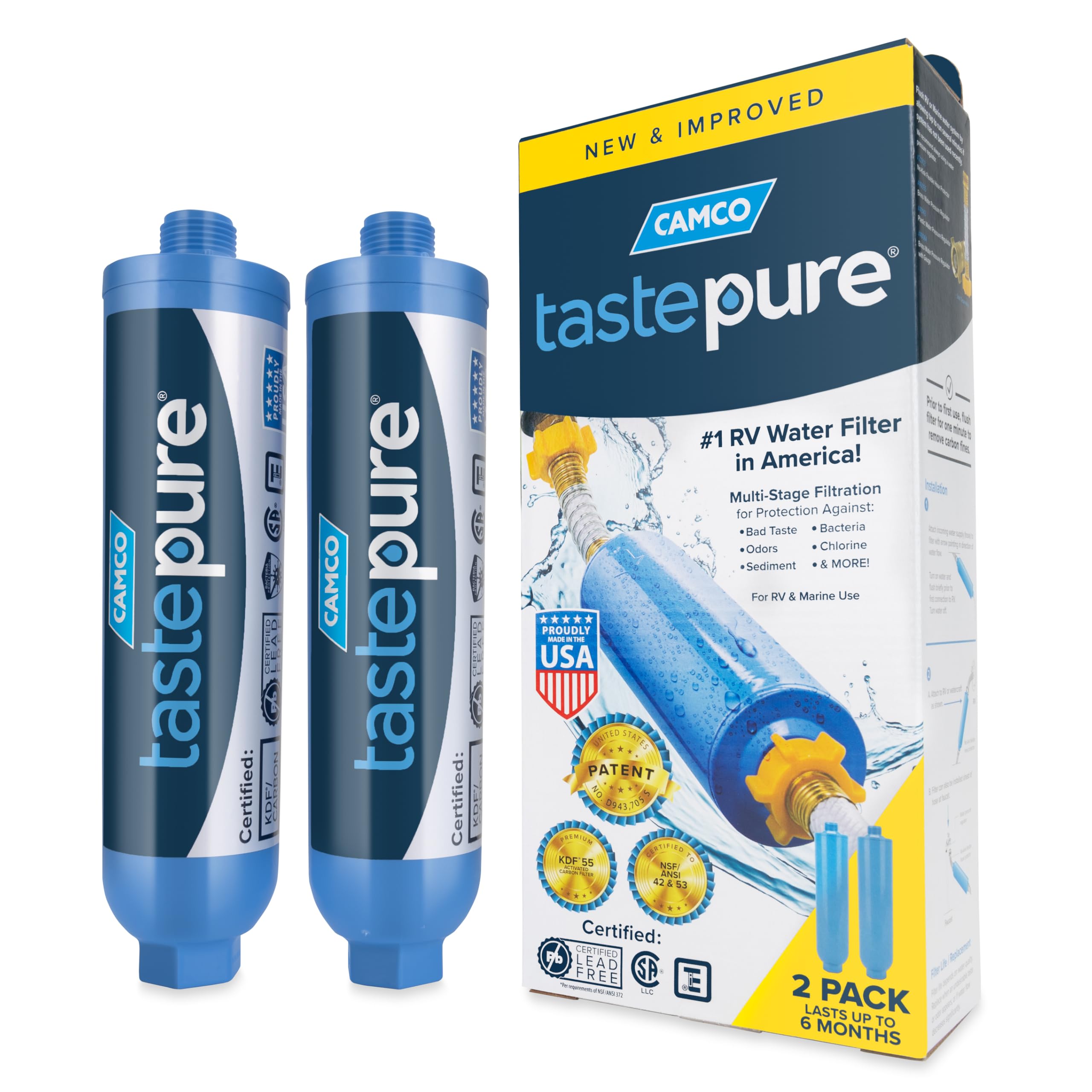 Tastepure RV Water Filter - Advanced 6-Step Patent-Protected Filtration - Camping Essentials for Fresh Drinking Water - 2-Pack of RV Inline Water Filters, Made in USA (40045)